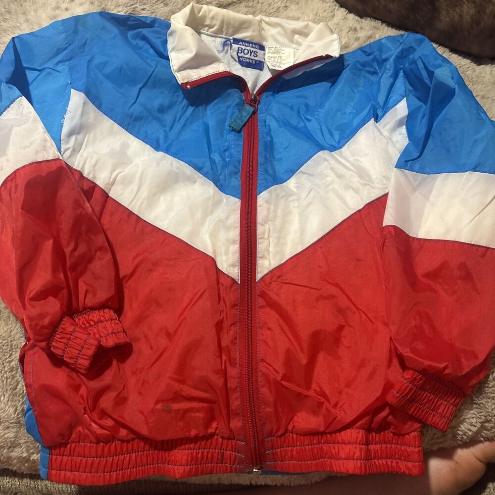 VTG 80S 90S Athletic Boys Works Color Block Jacket SZ S Small Stain Untreated